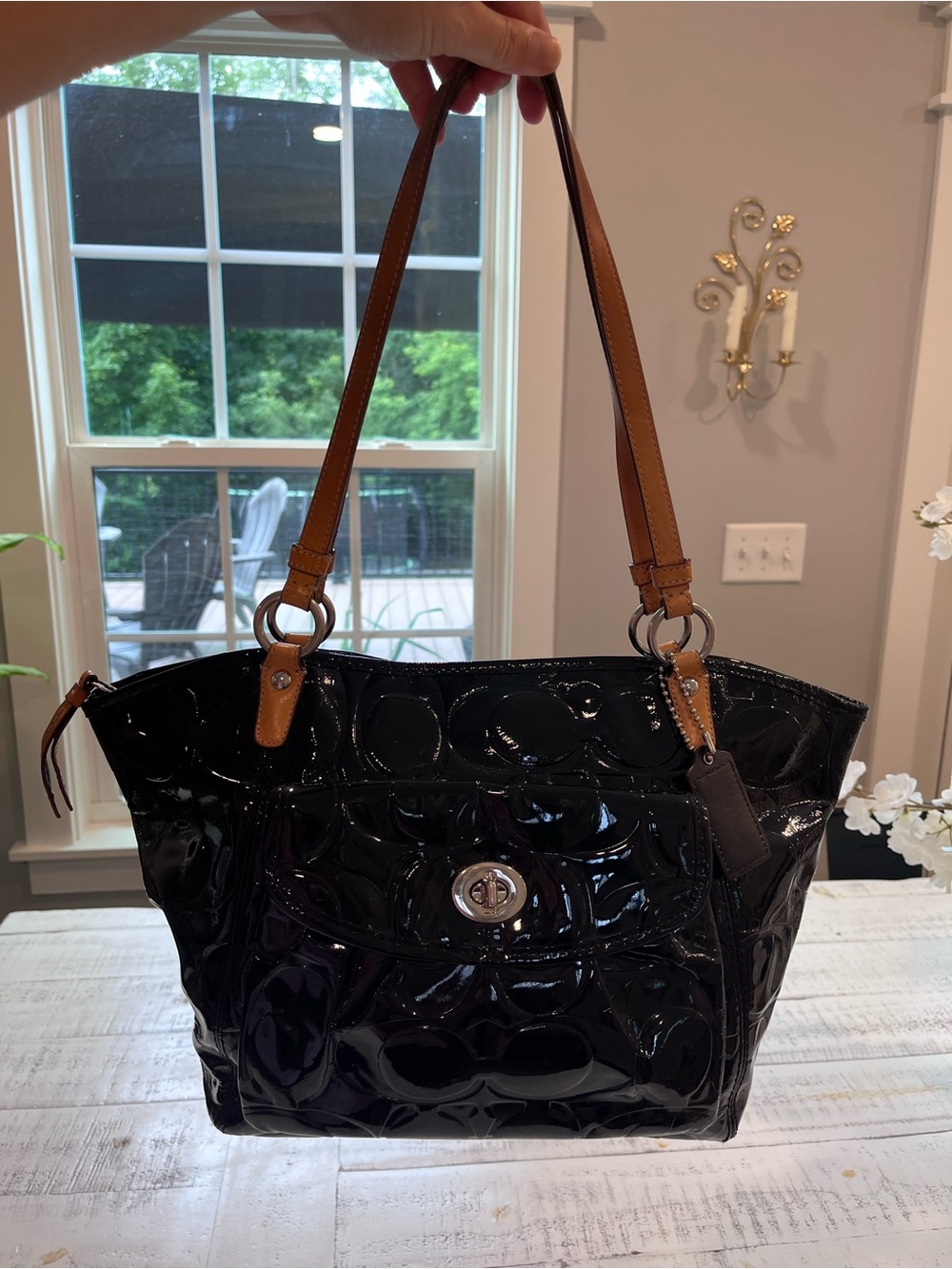 Coach Black Patent Signature Tote Shoulder Bag F14888